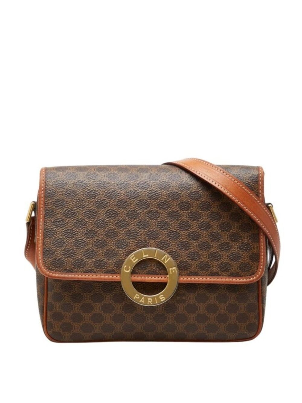 Celine Macadam Crossbody Shoulder Bag Brown Leather